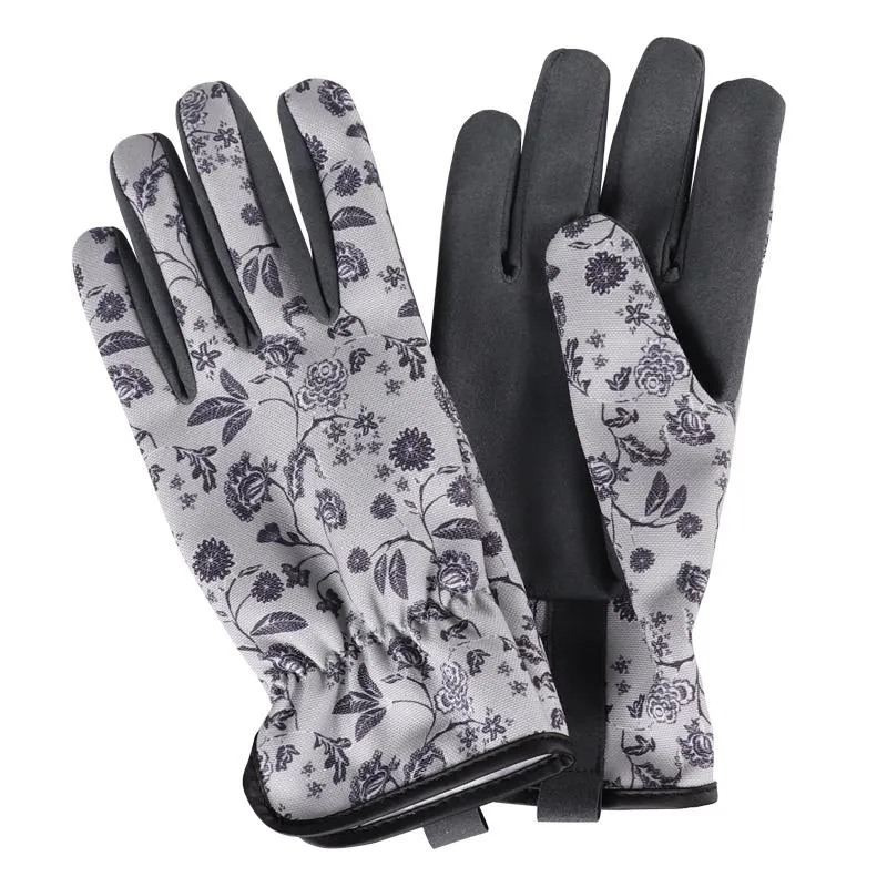 Elegant Flower Printing Gardening Gloves Safety Yard Work Rose Pruning Washable Thorn Proof Leather Garden Gloves