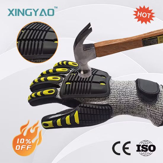 Cut and Impact Resistant TPR Sandy Nitrile Coated Anti Impact Anti-Vibration Protective Work Gloves