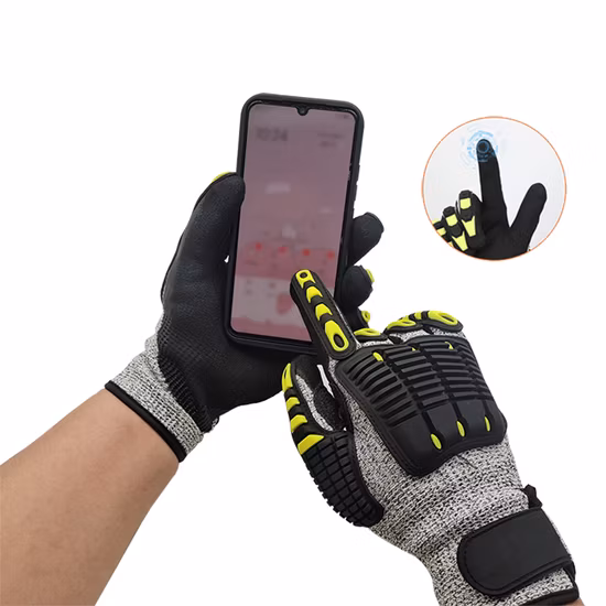 Cut and Impact Resistant TPR Sandy Nitrile Coated Anti Impact Anti-Vibration Protective Work Gloves
